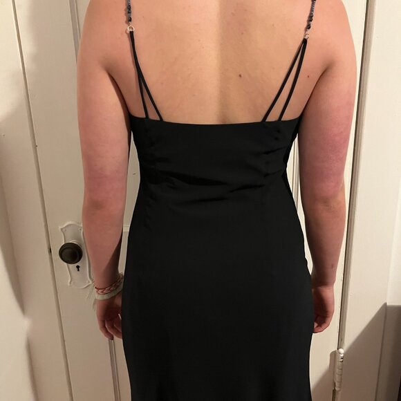 Black chiffon cocktail dress with beaded straps - Picture 3 of 12